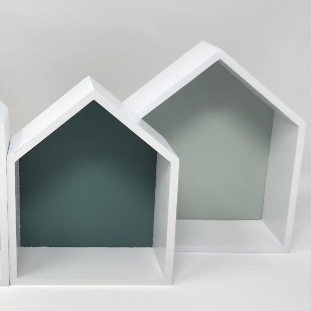 White Wood Decorative Houses, 2ct Blue & Green